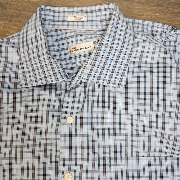 Peter Millar Shirt Men's Long Sleeve Casual Button Down Plaid Check Size XXL - Picture 1 of 8